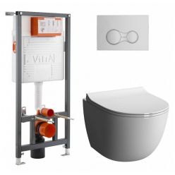 Комплект: подвесной безободковый унитаз Vitra Sento L-Box с сиденьем с микролифтом, инсталляцией и панелью 9830B003-7207