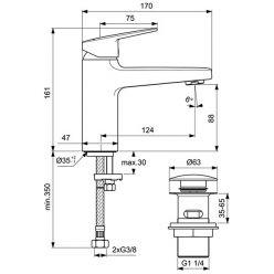 Смеситель для умывальника Ideal Standard CERAPLAN H90 с донным клапаном Click, BD229AA