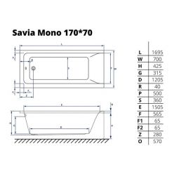 Акриловая ванна Excellent Savia Mono 170x70 без ножек, WAEC.PR14.170.70WH