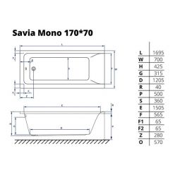 Акриловая ванна Excellent Savia Mono 150x70 без ножек, WAEC.PR14.150.70WH