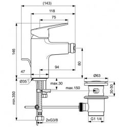 Смеситель для биде Ideal Standard CERAPLAN с металлическим донным клапаном BD248AA