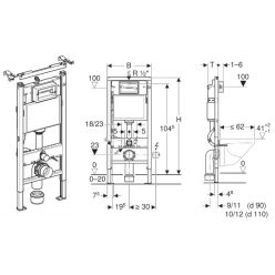 Инсталляция для подвесного унитаза Geberit Duofix DELTA UP100, 111.170.00.1 в комплекте с креплением к стене