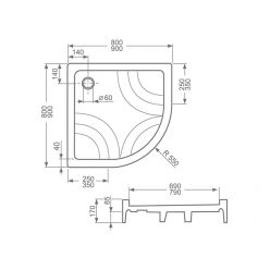 Душевой поддон ROTH HAWAII-P 90x90x17 см, R55, d=50, 8000025