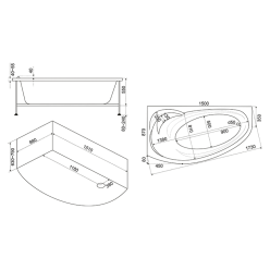 Акриловая ванна BAS Фэнтази 150х88 левая/правая на каркасе с Г/М оборудованием, ВГ00254/ВГ00306