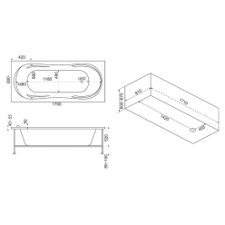 Акриловая ванна BAS Ахин 170x80 на каркасе с Г/М оборудованием, ВГ00023