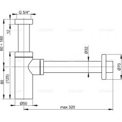 Сифон для умывальника AlcaPlast DN32 DESIGN цельнометаллический, круглый, A400