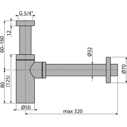 Сифон для умывальника AlcaPlast DN32 DESIGN цельнометаллический, квадратный, A401