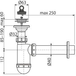 Сифон для умывальника AlcaPlast DN40 с нержавеющей решеткой DN63, A41