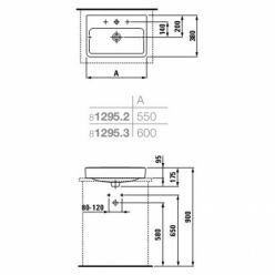  Умывальник Laufen Pro S 55x38 см, накладной без отв. для смесителя, без отверстия перелива, без открытого сливного отверстия 8.1295.2.400.142.1, с покрытием LCC