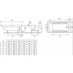 Ванна чугунная 180x85 Jacob Delafon Repos E2903-00,с отверстиями для ручек