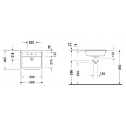 Умывальник Duravit Starck 3 0302560000, встраиваемый сверху 56x46.5 см с переливом