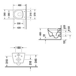 Подвесной унитаз Duravit Me by Starck Rimless (с крышкой SoftClose) 45300900A1 укороченный