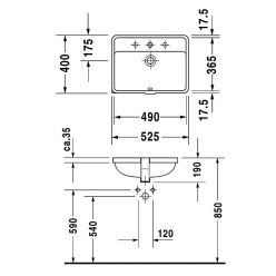 Умывальник Duravit Starck 3 0302490000, встраиваемый снизу 36,5x49 см с переливом