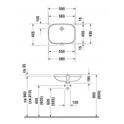 Умывальник Duravit D-Code 0338560000, встраиваемый снизу 55x40 см с переливом