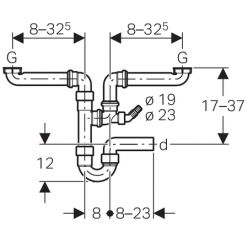 Сифон для раковины Geberit 152.818.11.1, 2 сливных отверстия, d 50 мм