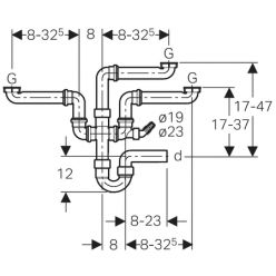 Сифон для раковины Geberit 152.821.11.1 , 3 сливных отверстия, d 40 мм