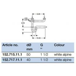 Сифон с отводом Geberit 152.715.11.1, d 50 мм, 2 сливных отверстия