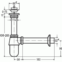 Сифон для раковины Viega 456580 резьба 1 1/4", труба 32 мм, латунь