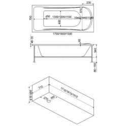 Акриловая ванна BAS Верона 150x70 на каркасе с Г/М оборудованием, ВГ00319