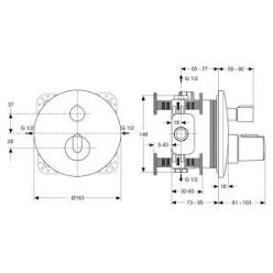 Комплект для душа с термостатом Ideal Standard CERATHERM 100 6 в 1 BD006XC для скрытого монтажа	