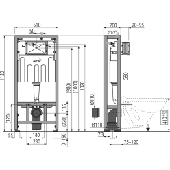 Инсталляция для унитаза AlcaPlast Sadromodul AM116/1120 усиленная