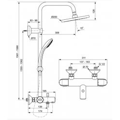 Душевая стойка IDEALRAIN ECO A6426AA с настенным термостатическим смесителем и изливом
