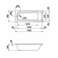 Стальная ванна LAUFEN PRO 170X70, С НОЖКАМИ, 2249500000401