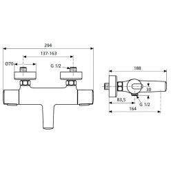 Настенный термостатический смеситель Ideal Standard CERATHERM 100 для ванны с душем A4623AA