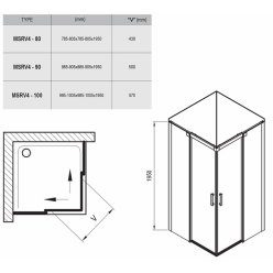 Душевой угол Ravak MATRIX MSRV4-90, 1WV77C00Z1 блестящая+транспарент   