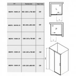 Душевой угол Ravak MATRIX MSDPS-120/90 L, 0WLG7C00Z1 блестящая+транспарент   