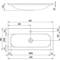 Умывальник Ravak Ring 800x380 белый с отверстиями XJK01180000