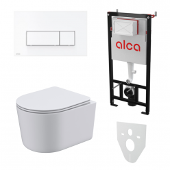 Инсталляция AlcaPlast AM101/1120 + клавиша смыва M570 (белая) + унитаз подвесной Roxen Simple