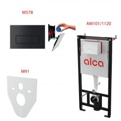 Сет 4в1 система инсталляции AlcaPlast AM101/1120+M578+M91 (кнопка черная матовая)