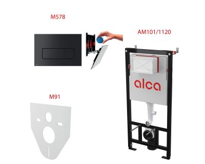 Сет 4в1 система инсталляции AlcaPlast AM101/1120+M578+M91 (кнопка черная матовая)