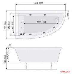 Акриловая ванна Poolspa Laura 140x80 R с ножками PWANK10ZN000000