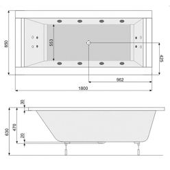 Акриловая ванна Poolspa Windsor 180x85 с ножками PWPNT10ZN000000