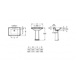 Настенная раковина с пьедесталом Roca America 750 x 525,  327490000 / 337490000