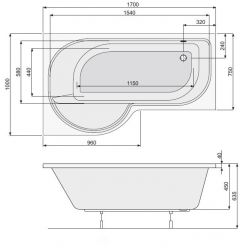 Акриловая ванна Poolspa Intea 170x100 L с ножками  PWARW10ZN000000