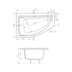 Акриловая ванна Poolspa Aquamarina 175x100 R с ножками PWAI510ZN000000