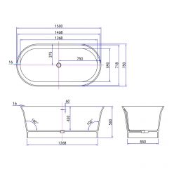 Ванна из искусственного камня Roxen Adel 150x75