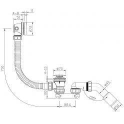 Сифон для ванны Roxen R70C-CH клик-клак хром