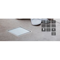 Трап водосточный Pestan Confluo Standard DRY1 White Glass 100х100 белое стекло с рамкой сталь, 13000104