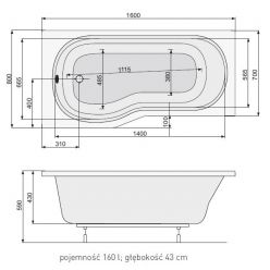 Акриловая ванна Poolspa Sophie 160x80 R с ножками PWAPE10ZN000000