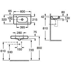 Умывальник Roca Meridian 60x32 правый 32724T000