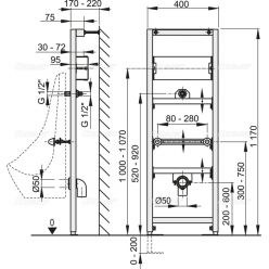 Инсталляция для писсуаров и сенсорного устройства AlcaPlast A107S/1200