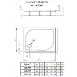 Душевой поддон Radaway Delos D 1000 x 750 x 145 (12) + левая панель 4D17515-03L