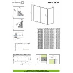 Душевая шторка на ванну Radaway Vesta DWJ 170х65 угловая, фабрик стекло 209117-01-06+204065-06