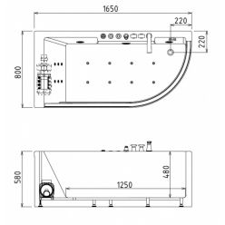 Гидромассажная ванна Gemy G9227 E с прозрачным экраном 165х80х58