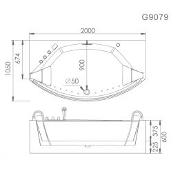 Гидромассажная ванна Gemy G9079 200х105х60 (аэромассаж, подсветка, сенс. пульт)