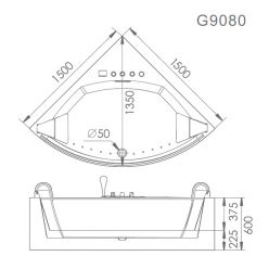 Гидромассажная ванна Gemy G9080 150х150х60 (аэромассаж, подсветка, сенс. пульт)